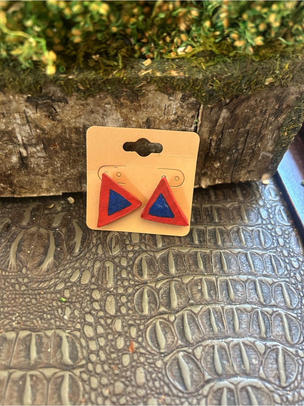 Red and Blue Triangle Stud Earrings
